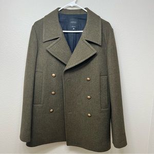 Barney’s New York Virgin Wool Coat Pea Coat Double Breasted Green
